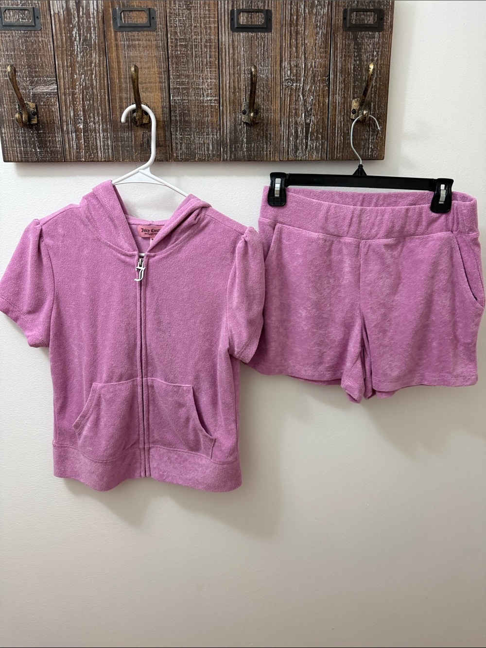 Juicy Couture Pink Terry Cloth Hoodie & Shorts Set